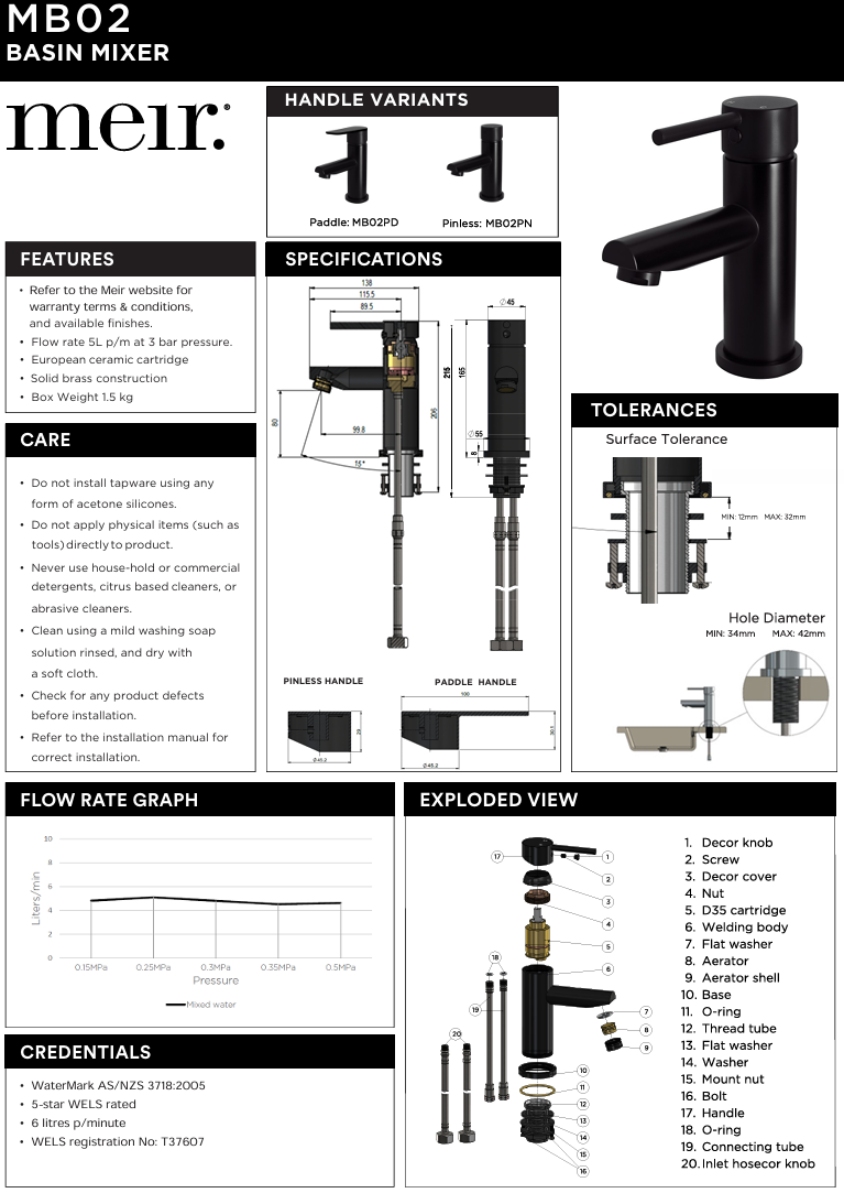 Round Basin Mixer - Pinless Handle