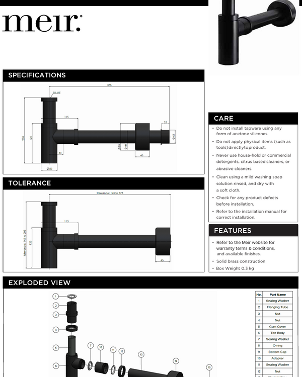 Round Bottle Trap for 32mm basin waste and 40mm outlet