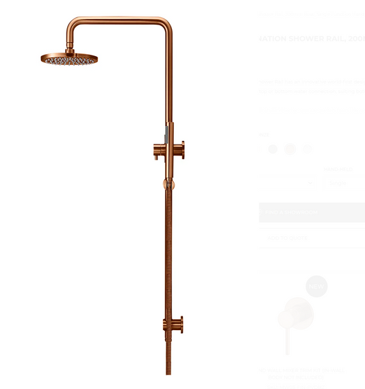 Round Combination Shower Rail 200mm Rose, Three Function Hand Shower