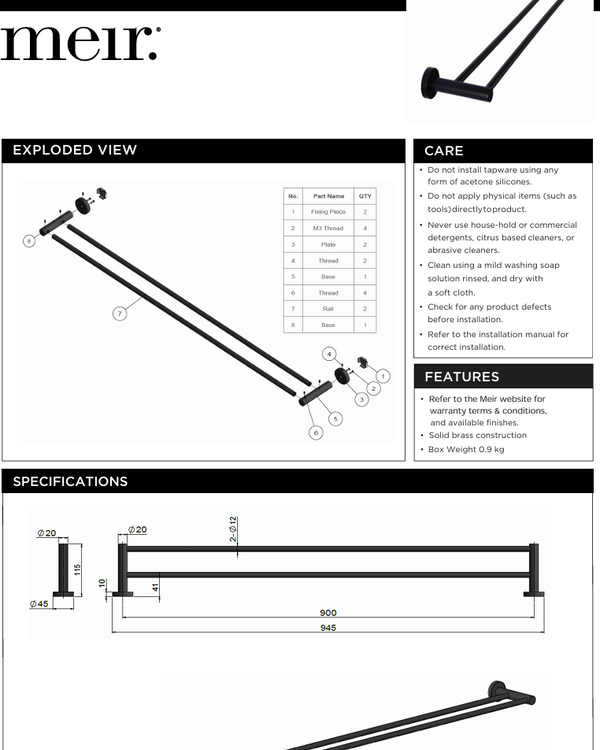 Round Double Towel Rail 900mm