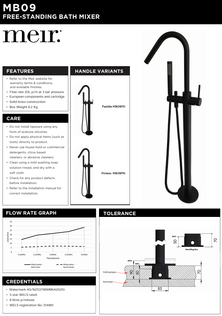 Round Freestanding Bath Spout and Hand Shower - Paddle Handle