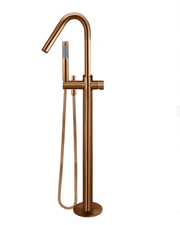 Round Freestanding Bath Spout and Hand Shower - Pinless Handle
