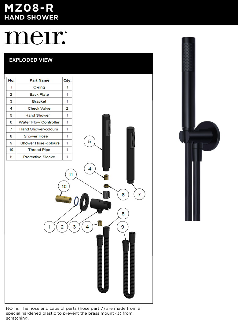 Round Hand Shower on Fixed Bracket, Single Function Hand Shower