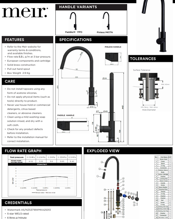 Round Piccola Pull Out Kitchen Mixer Tap - Paddle Handle