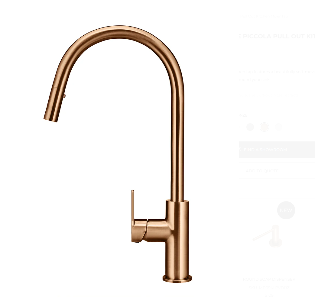 Round Piccola Pull Out Kitchen Mixer Tap - Paddle Handle