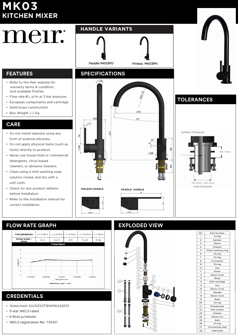 Round Gooseneck Kitchen Mixer Tap - Paddle Handle