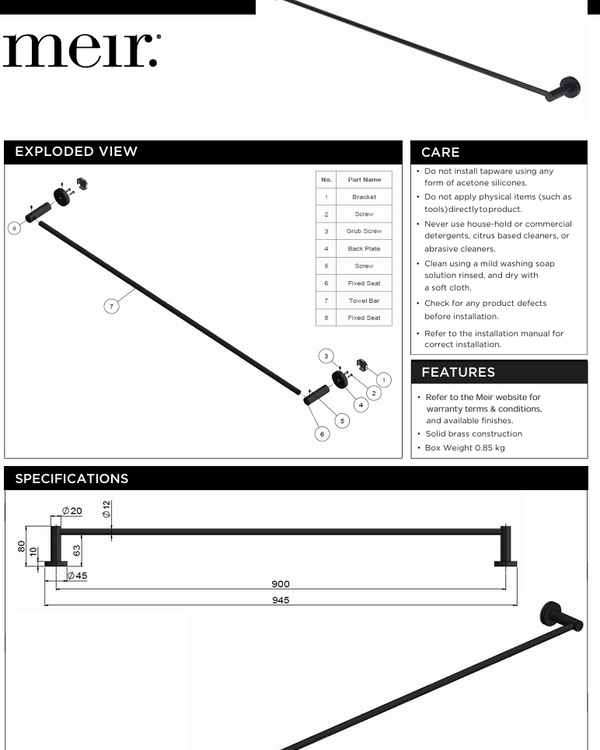 Round Single Towel Rail 900mm