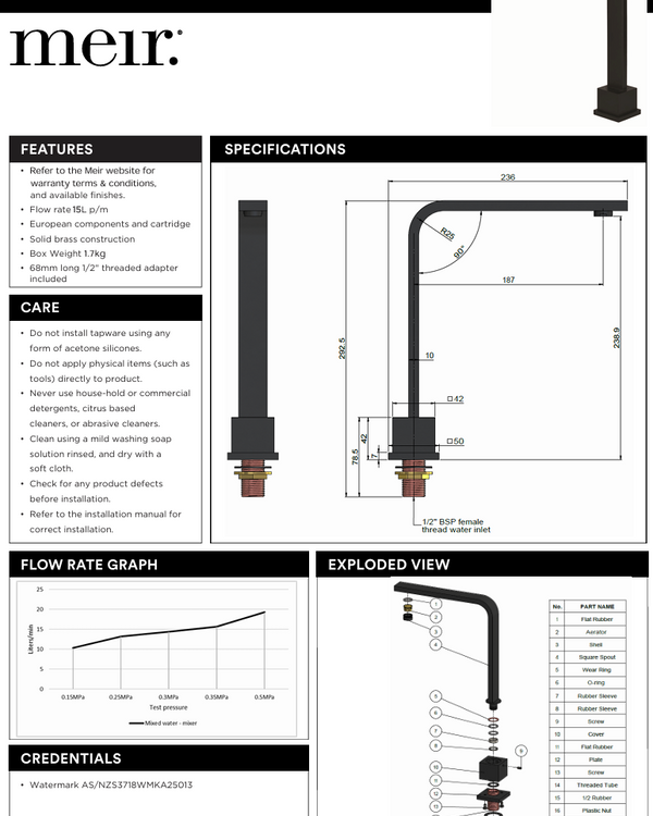 Square High-Rise Swivel Hob Spout