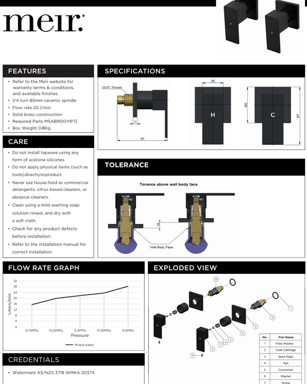 Square Quarter Turn Wall Top Assemblies