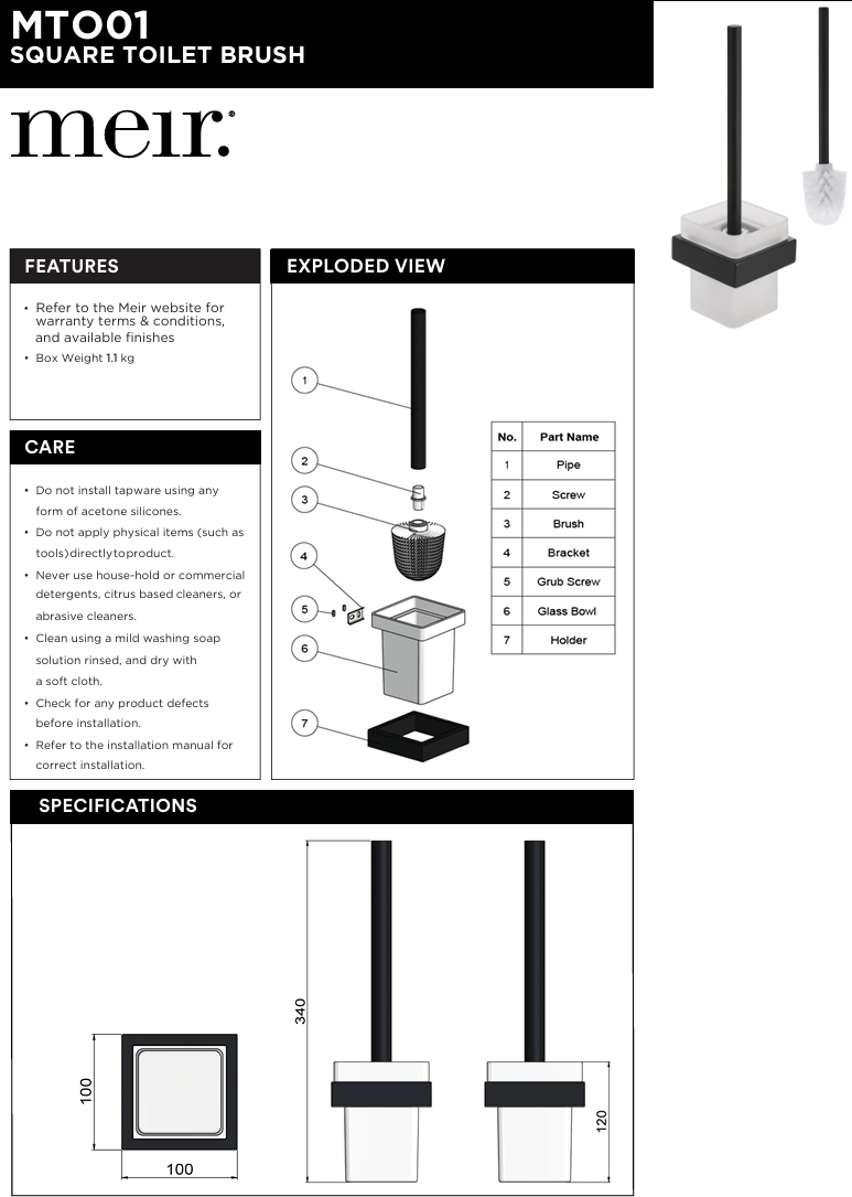 Square Toilet Brush & Holder