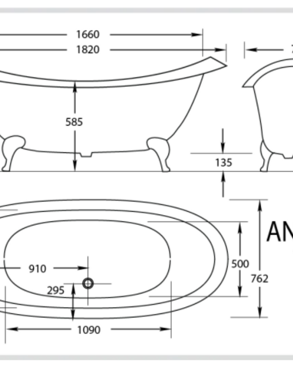 Antique Tub 1800mm Acrylic Claw Foot Baths