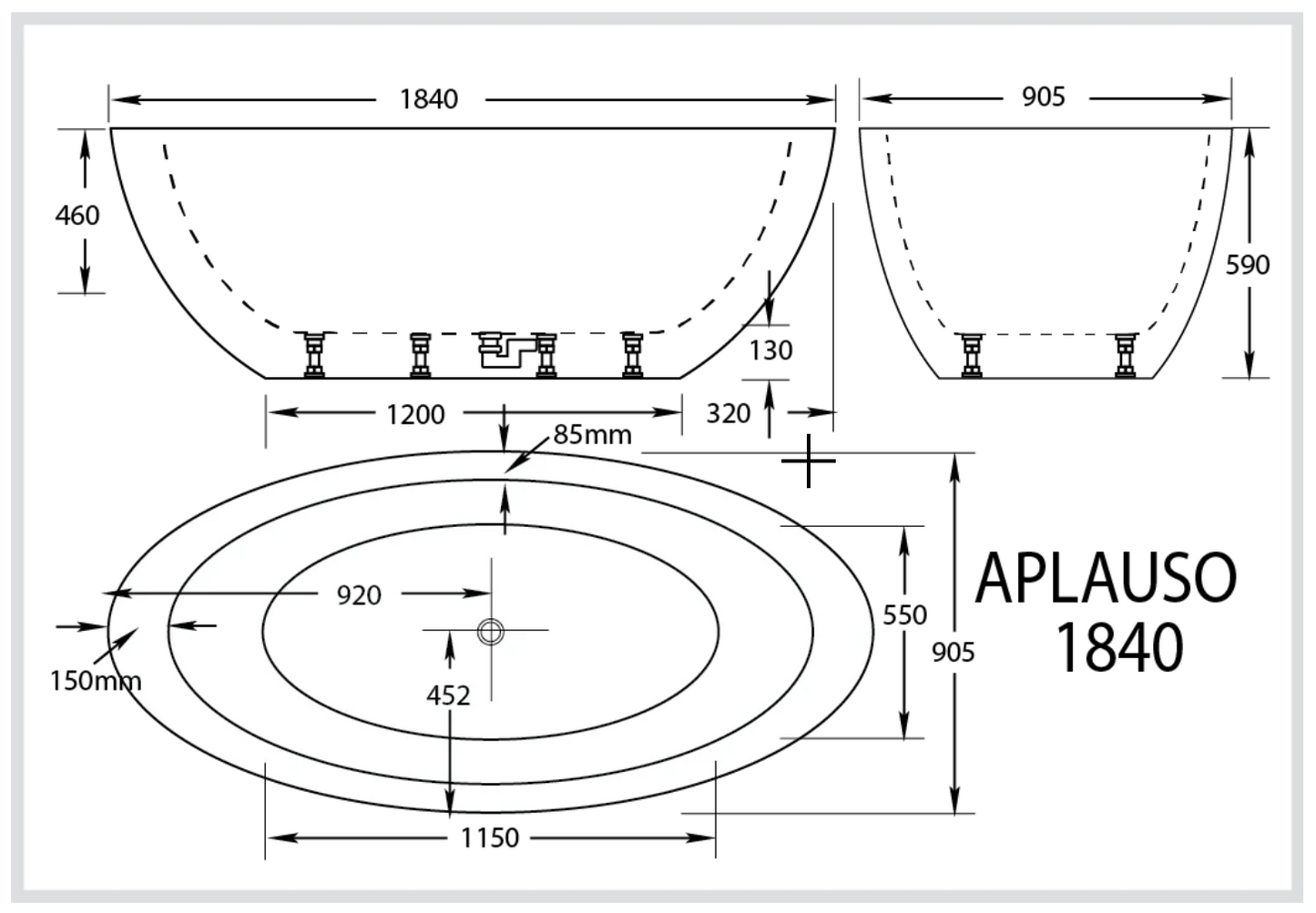Aplauso 1840mm Freestanding Spa Bath