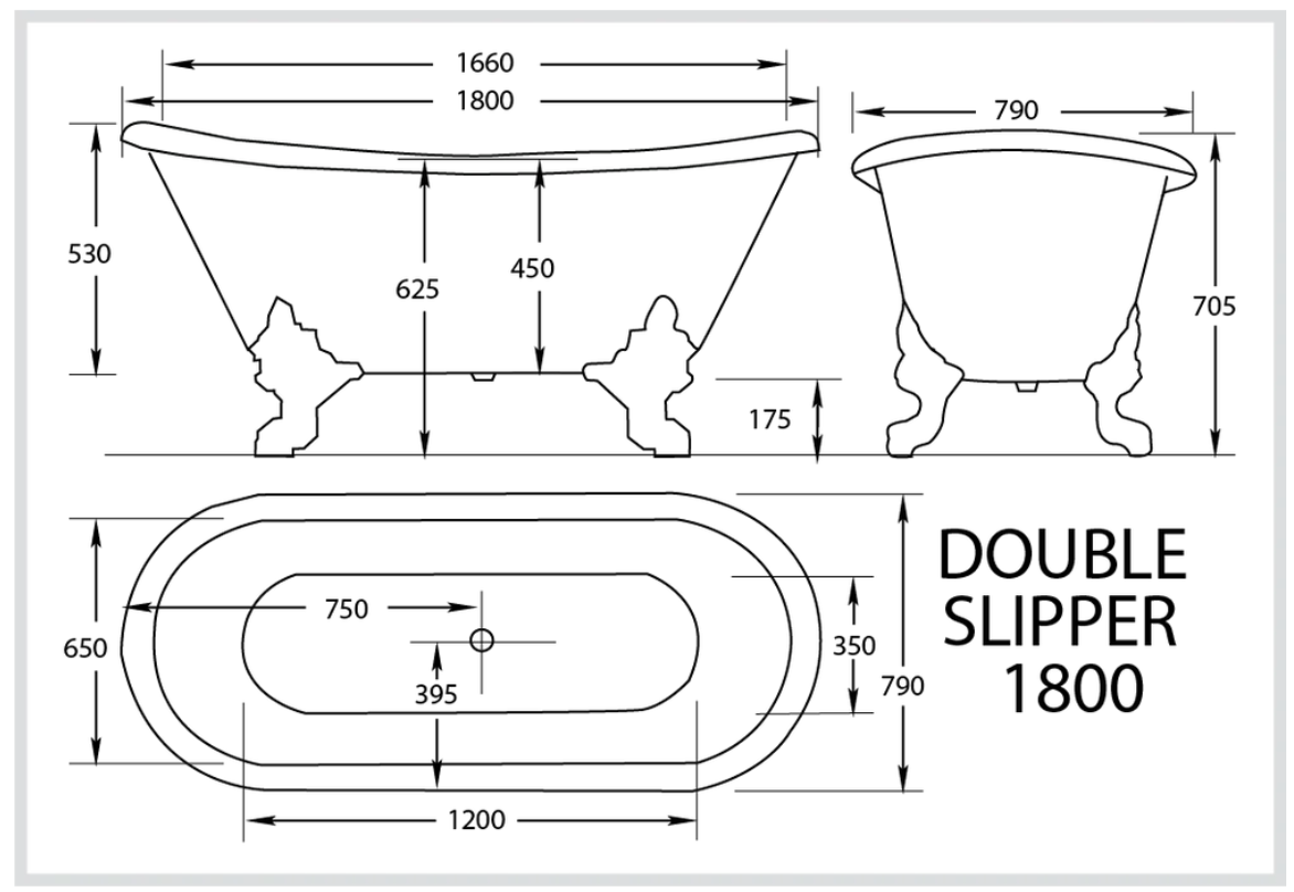 Heritage Slipper Double 1800mm Cast Iron 'Bigfoot' Clawfoot Baths