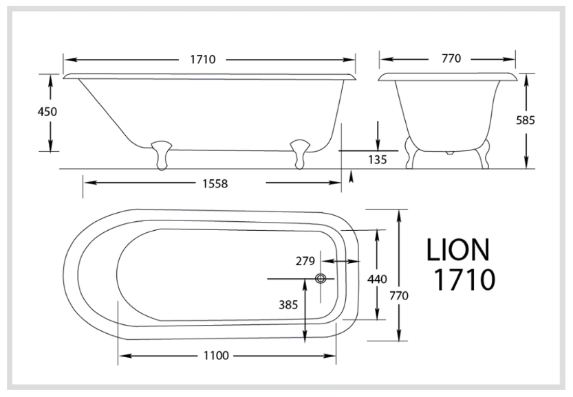 Lion Tub 1710mm Cast Iron 'Bigfoot' Clawfoot Baths