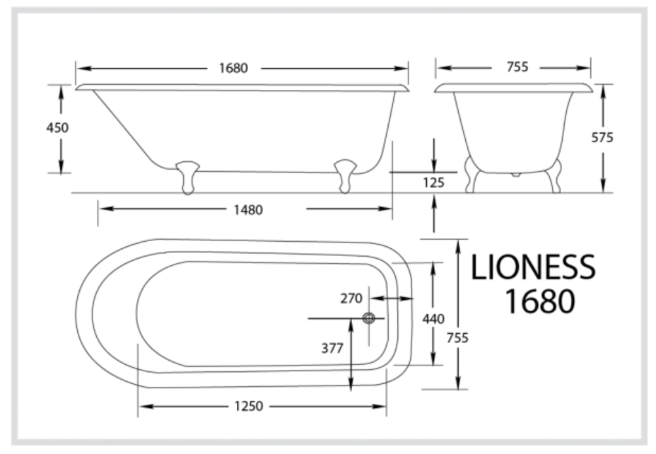Lioness Tub 1700mm Acrylic Claw Foot Baths