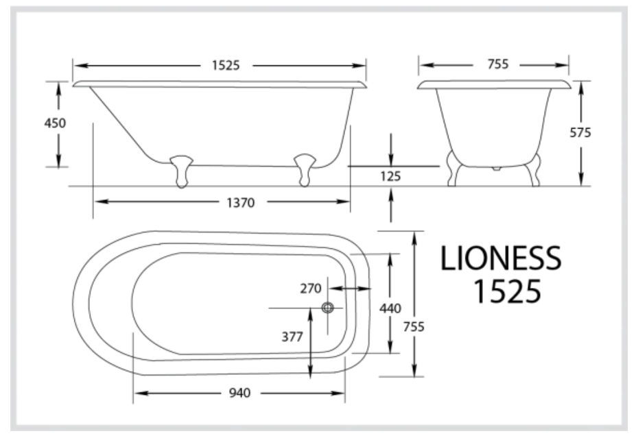 Lioness Tub 1540mm Acrylic Claw Foot Baths
