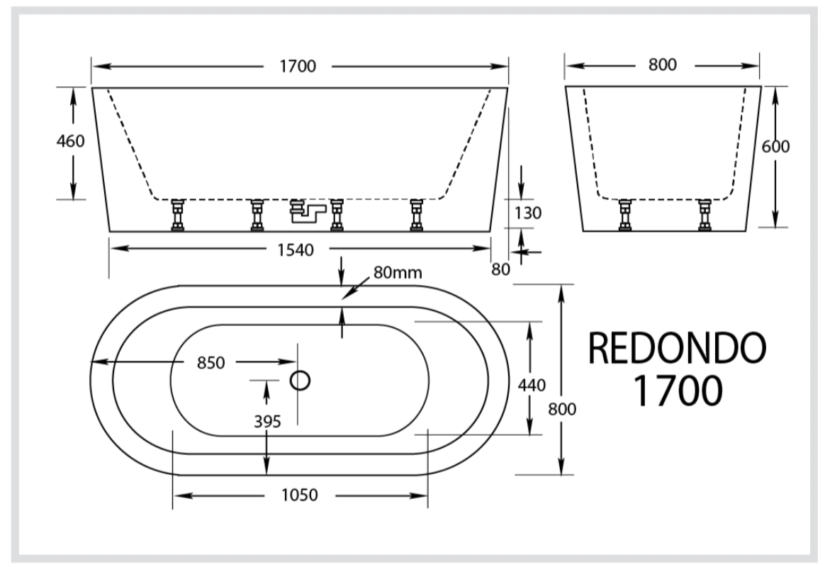 Redondo 1700mm Oval Freestanding Spa Bath