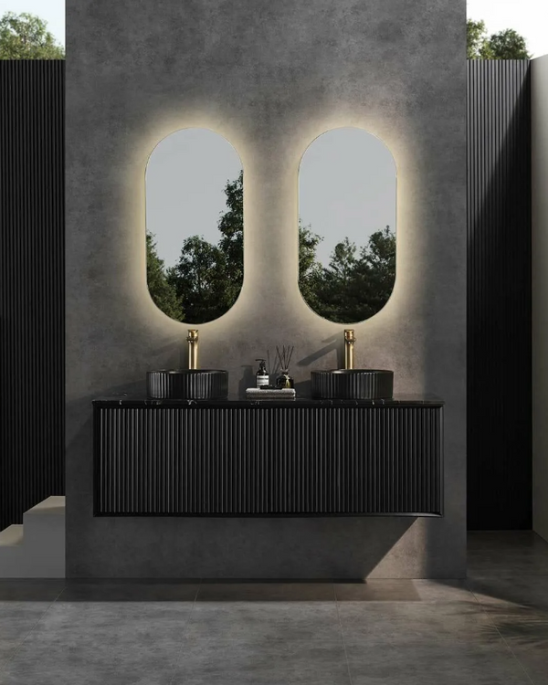 Kirribilli Matte Black PVC 1500mm Wall Hung Vanity with Ceramic Top