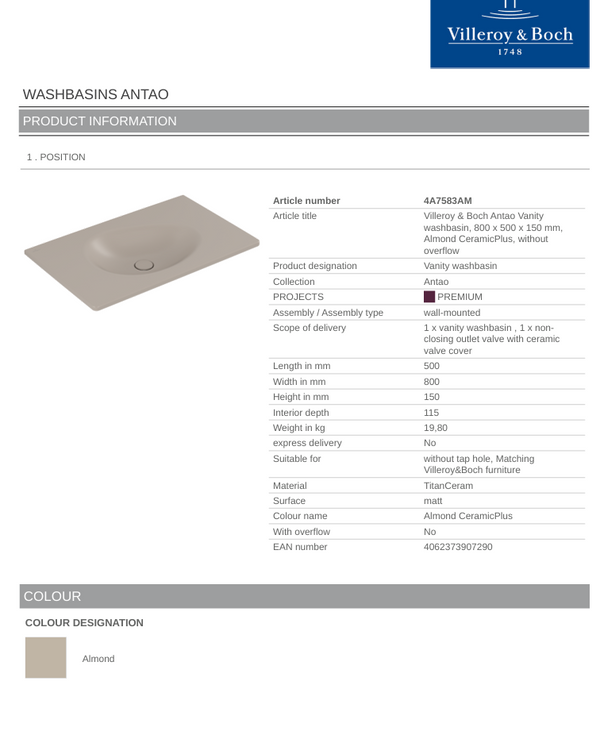 Antao 510 Vessel Basin C+ Almond NO OF