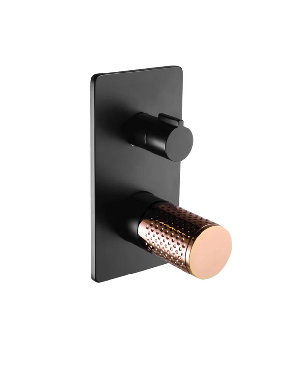 The GABE Diverter Mixer - Matte Black with Rose Gold handle