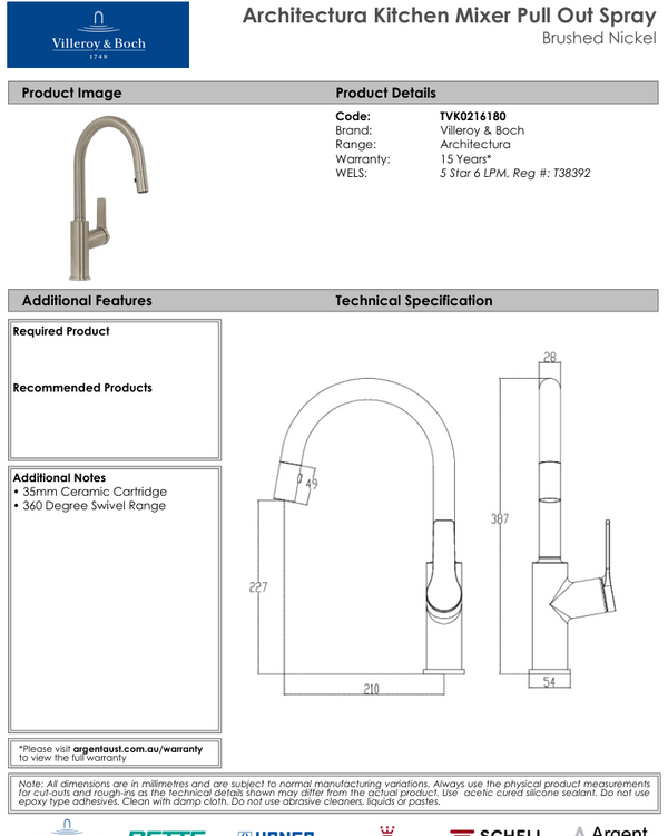 Architectura Kitchen Mixer Pull Out Spray Brushed Nickel