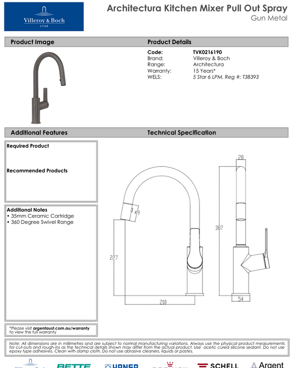Architectura Kitchen Mixer Pull Out Spray Gun Metal