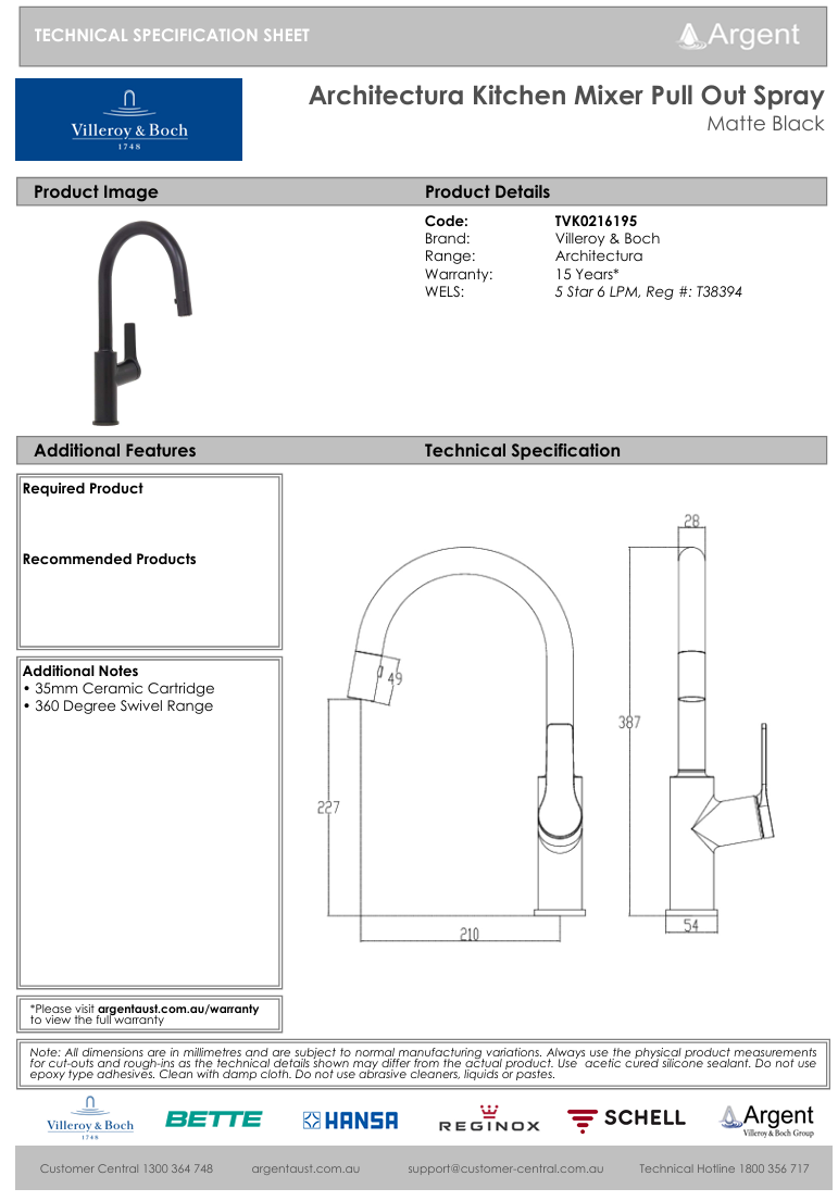 Architectura Kitchen Mixer Pull Out Spray Matte Black
