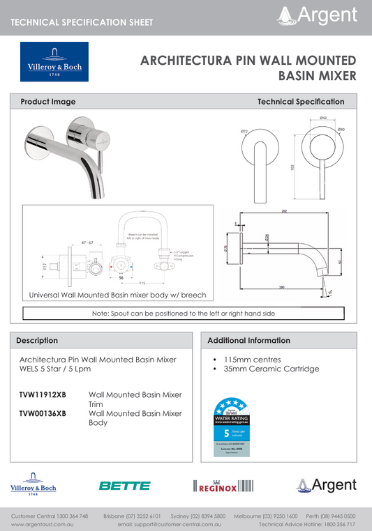 Architectura Pin Wall Mounted Basin Trim