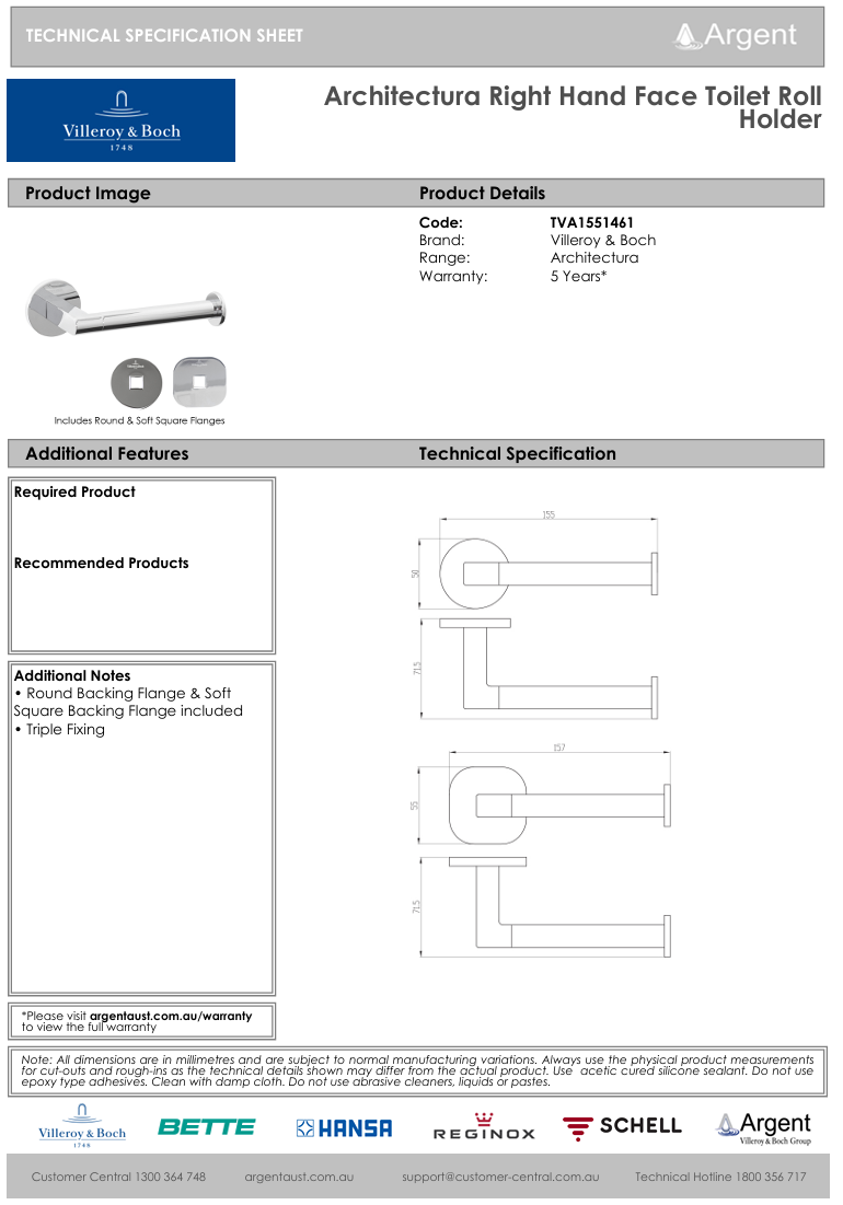 Architectura Right Hand Faced Toilet Roll Holder