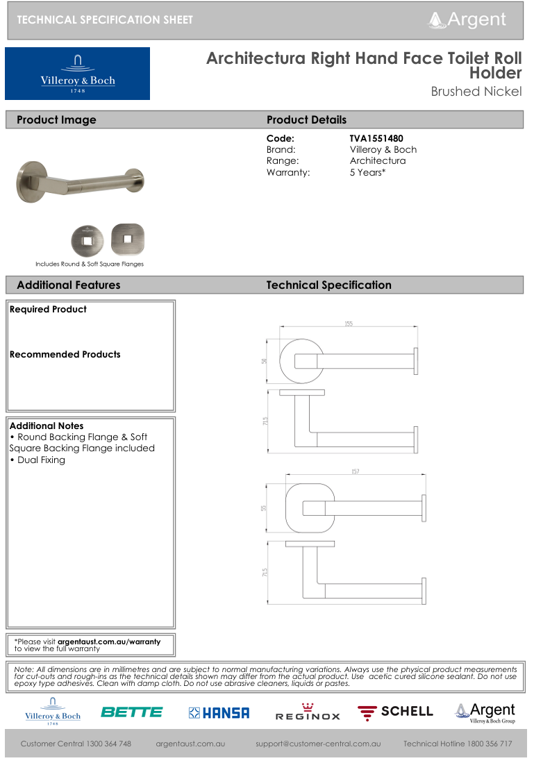 Architectura Right Hand Faced Toilet Roll Holder Brushed Nickel