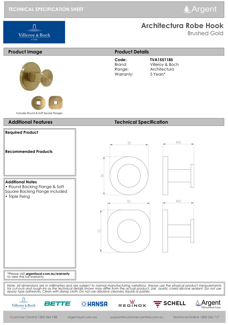 Architectura Robe Hook Brushed Gold