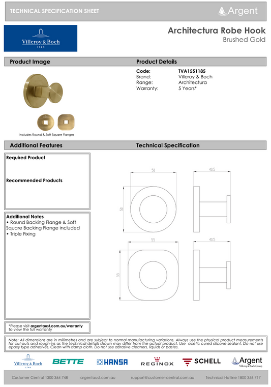 Architectura Robe Hook Brushed Gold