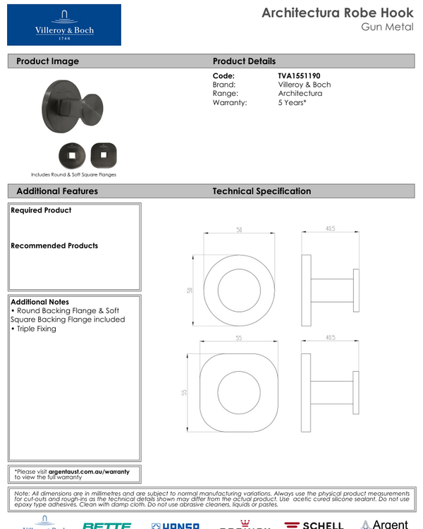 Architectura Robe Hook Gun Metal