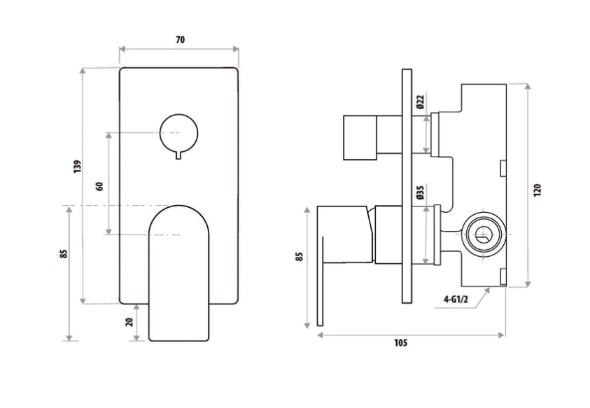 The GABE Leva Diverter Mixer - Brushed Nickel