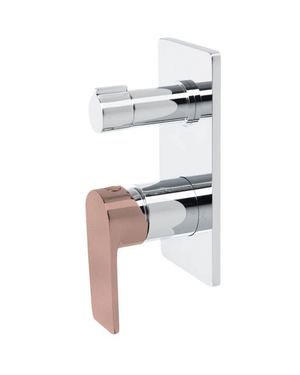 The GABE Leva Diverter Mixer - Chrome with Rose Gold Handle