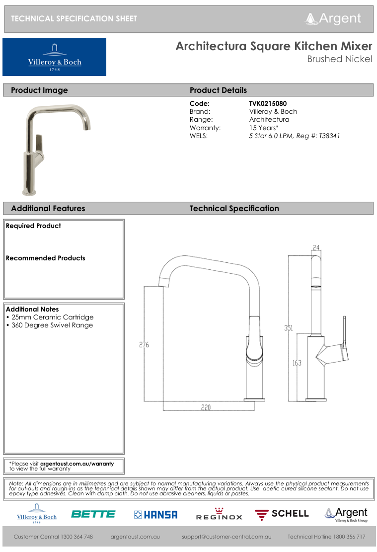 Architectura Square Kitchen Mixer Brushed Nickel
