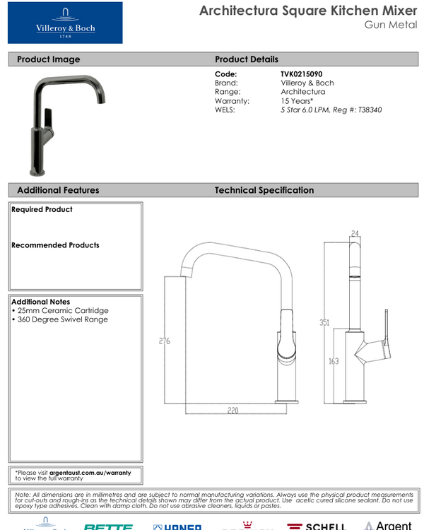 Architectura Square Kitchen Mixer Gun Metal