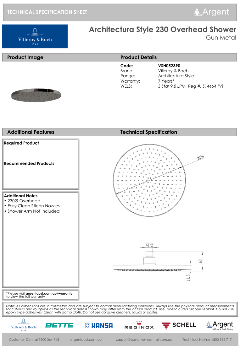 Architectura Style 230 Overhead Shower Gun Metal