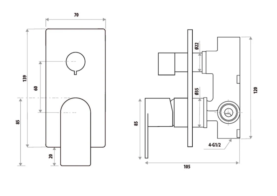 The GABE Leva Diverter Mixer - Gun Metal