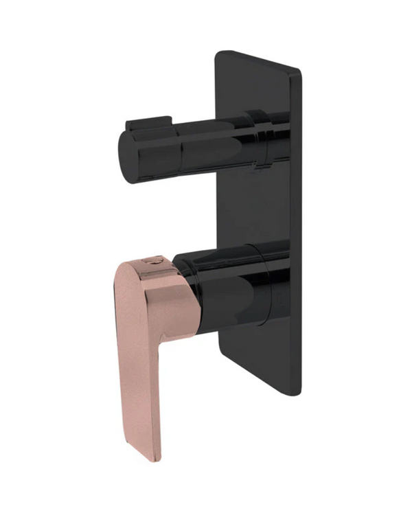 The GABE Leva Diverter Mixer - Matte Black with Rose Gold handle