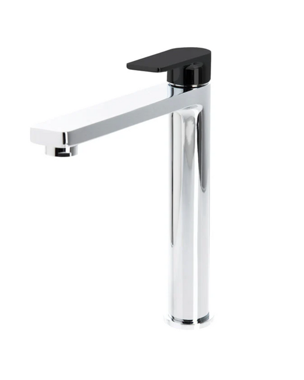 The GABE Leva High Rise Basin Mixer - Chrome with Black handle