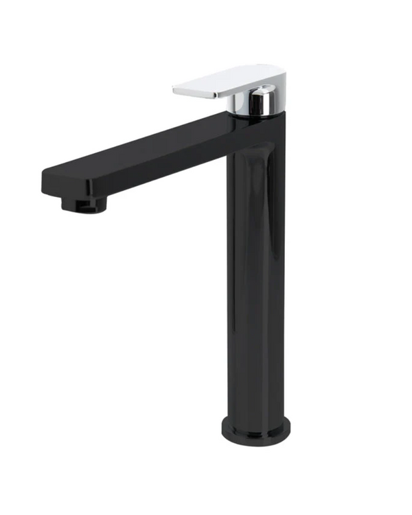 The GABE Leva High Rise Basin Mixer - Matte Black with Chrome handle