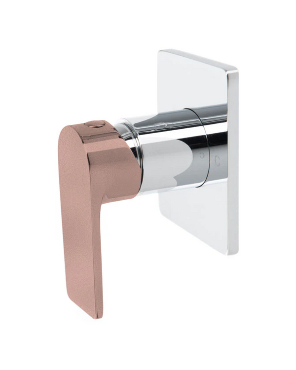 The GABE LEVA Wall Mixer - Chrome with Rose Gold Handle