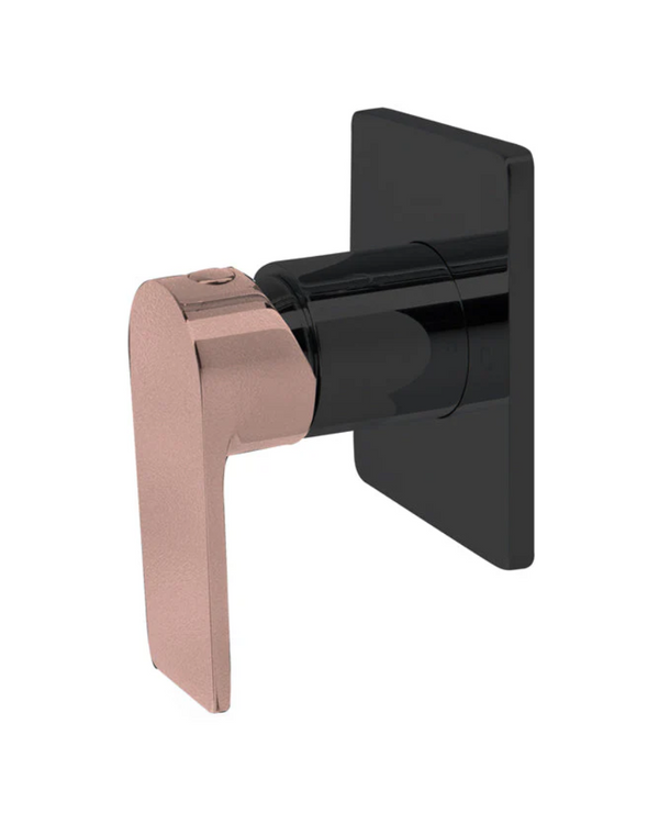 The GABE LEVA Wall Mixer - Matte Black with Rose Gold handle