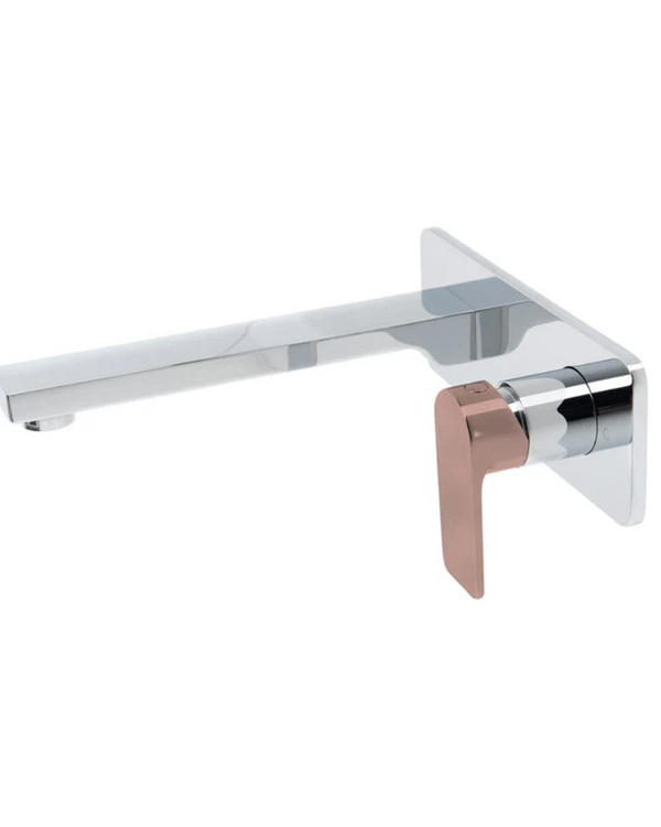 The GABE Leva Wall Outlet Mixer - Chrome with Rose Gold Handle