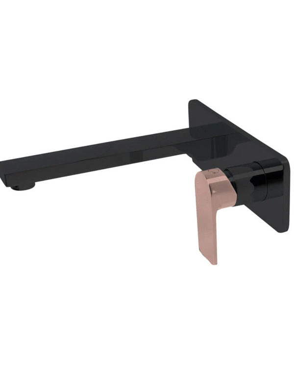 The GABE Leva Wall Outlet Mixer - Matte Black with Rose Gold handle