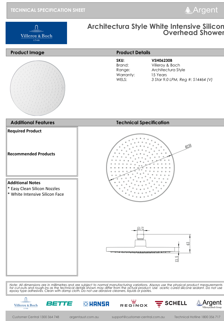 Architectura Style White Silicon Overhead Shower