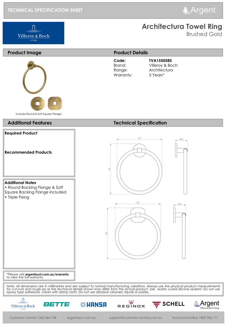 Architectura Towel Ring Brushed Gold