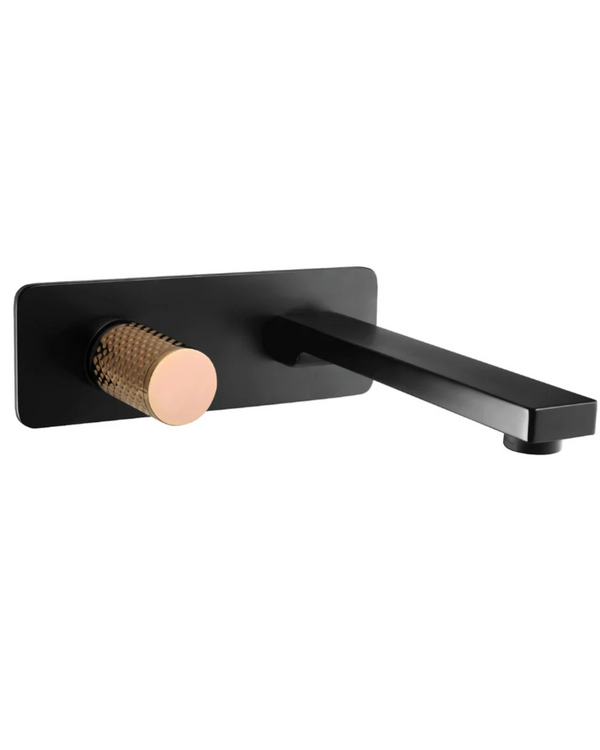 The GABE Wall Outlet Mixer - Matte Black with Rose Gold handle