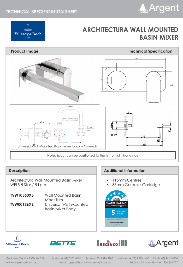 Architectura Wall Mounted Basin Trim